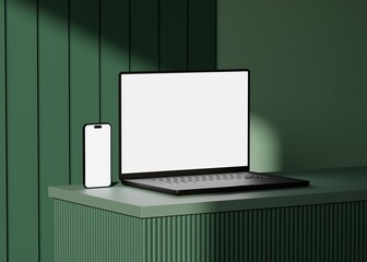 Wall Mural - responsive web design and website mockup, devices mock up, smartphone desktop tablet laptop template
