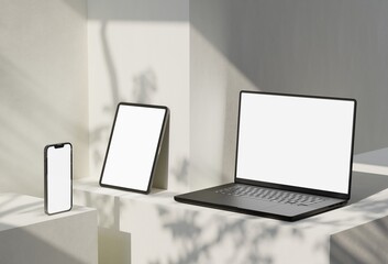 Wall Mural - responsive web design and website mockup, devices mock up, smartphone desktop tablet laptop template