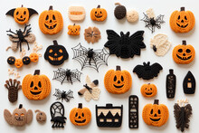 Halloween Pattern Crochet Embroidery On White Background
