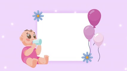 Wall Mural - little girl baby in frame animation