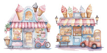 Watercolor Cute Ice Cream Shop Clipart For Graphic Resources