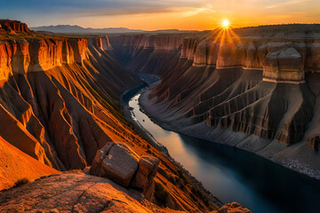 Unbelievable evening view of river on desert land. Beauty of long river to the sea nature concept background