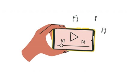 Sticker - smartphone device technology with media player animation