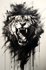 Wall Mural - Tiger roaring ink illustration