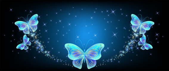 Wall Mural - Flying butterflies with sparkle and blazing trail