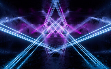 Wall Mural - Glowing neon lines tunnel, 3d rendering.