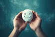 © pixardi - Hands Holding Smiling Face: Mental Health, Positive Thinking, Support, Evaluation. Photo generative AI