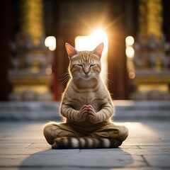 Sticker - A cat practicing meditation