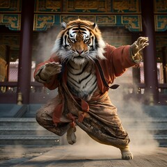 Canvas Print - A Tiger Practicing Chinese Kung Fu