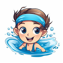 Wall Mural - cute sport sticker of a boy swimming stroke perfection isolated on white background