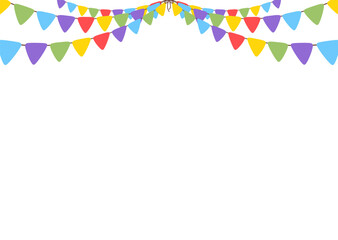 Wall Mural - Celebrate hanging triangular garlands. Colorful perspective cute flags party isolated on white background. Birthday, Christmas, anniversary, and festival fair concept. Vector illustration.