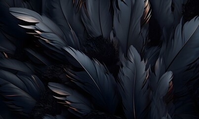 dark black feathers background as beautiful abstract wallpaper header, AI generative