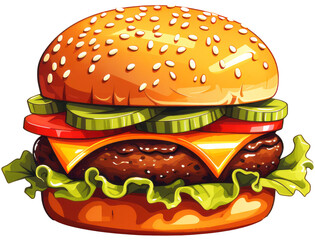 Wall Mural - Hamburger Cheeseburger Realistic Illustration. Generative AI