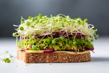 Vegetarian Sandwich With Avocado, Radish And Alfalfa Sprouts