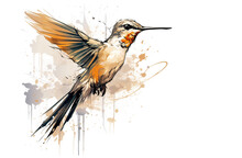 Image Of Painting Hummingbird On White Background. Bird. Wildlife Animals. Illustration, Generative AI.
