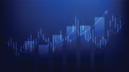 Financial business statistics with bar graph and candlestick chart show stock market price on dark background