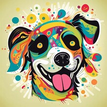 Generative AI - Colorful Dog Funky Art Illustration