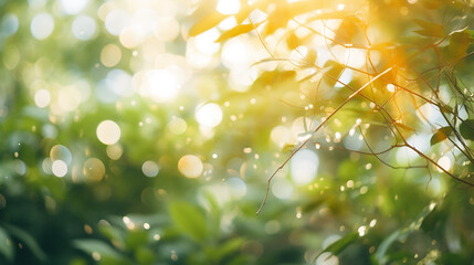 Wall Mural - defocused bokeh background of garden trees with sunlight