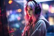 © QuietWord - pretty gammer girl wearing headphone, Generative Ai