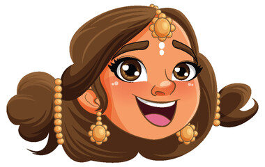 Sticker - Indian woman cartoon character face smiling