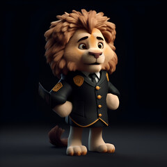 Lion in police uniform on black background. 3d illustration.