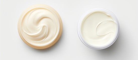 photo of a container of cream with a smooth and creamy texture with copy space