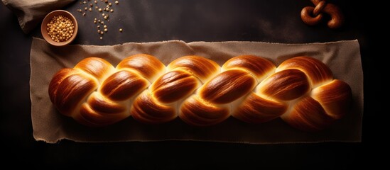 Poster - photo of delicious croissants on wax paper, ready to be enjoyed with copy space