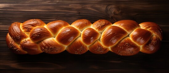 Sticker - Photo of a rustic loaf of bread on a wooden table with copy space