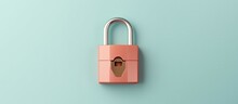 Photo Of A Pink Padlock On A Blue Wall With Empty Space For Text Or Design With Copy Space