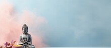 Photo Of A Serene Buddha Statue Sitting On A Table In A Peaceful Setting With Copy Space
