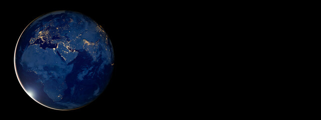 Wall Mural - earth at night from space on black background banner. elements of this image furnished by nasa.