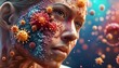 Human  skin flora showing microorganisms, pathogens and bacteria which naturally colonize the human skin -  illustration