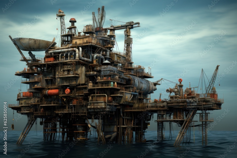 Piercing the ocean's surface, the colossal oil rig stands as a ...