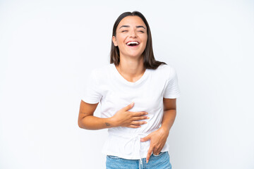 Wall Mural - Young caucasian woman isolated on white background smiling a lot