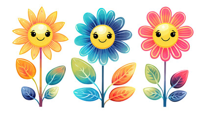 Wall Mural - Set of watercolor colorful flowers illustration for floral background, cute flower decoration elements 