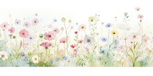  Happy Birthday Watercolor Delicate And Dainty, Tiny Watercolor Flowers Grace A Sunlit Meadow, Their Petals Like Strokes Of Pastel Hues .Flowers Generative Ai Digital Illustration