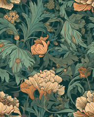 Wall Mural - Seamless pattern with beautiful flowers in neutral pastel colors, generative ai