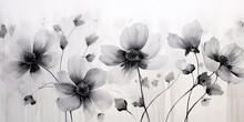 Delicate Black And White Watercolor Flowers Grace A Canvas, Their Intricate Details Mesmerizing In Their Monochromatic Beauty. Watercolor Flowers With Black Outline Generative Ai Digital Illustration