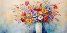 An Oil Painting Of A Watercolor Flower Vase Inspired By Vincent Van Gogh, Portraying Bold Brushstrokes And Vibrant Colors,  Watercolor Flowers In Vase Generative Ai Digital Illustration
