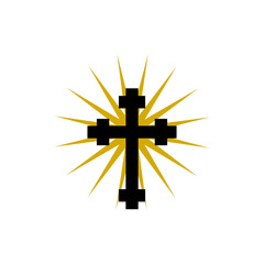 Poster - Christian cross with sun rays icon isolated on transparent background