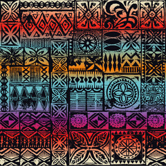 Poster - Hawaiian style tapa cloth  tribal motifs fabric abstract vintage vector seamless pattern 