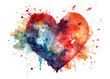 Watercolor painted heart isolated on transparent white background