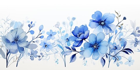  An Artistic Background Blooming with Blue Flowers, Painted with a Delicate Watercolor Texture. Embrace the Tranquility and Elegance of this Floral Composition, Generative AI Digital Illustration