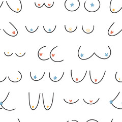 Aufkleber - Hand drawn woman breast collection. Seamless pattern on white background. Doodle vector illustration.