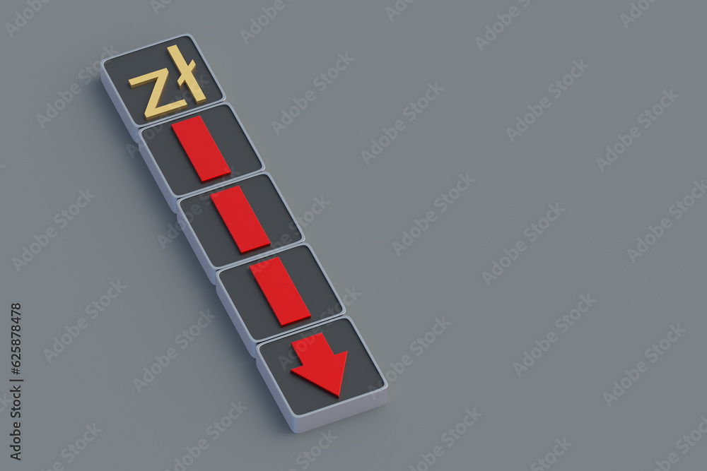 Currency Rate Zloty Symbol And Red Arrow On Buttons Money currency-rate-zloty-symbol-and-red-arrow-on-buttons-money
