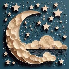 Wall Mural - moon and stars, paper style Generative AI