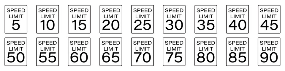 Speed limit road sign set