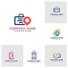Set of Suitcase with Point logo design vector. Suitcase logo design template concept