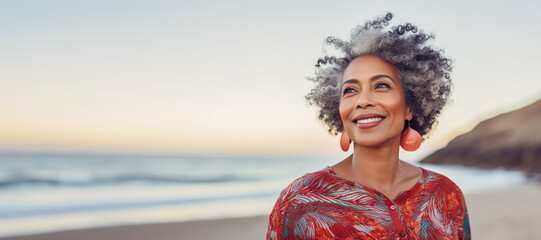 ai generated image of black mature female on the beach