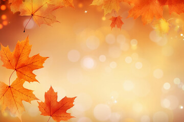 Wall Mural - Beautiful autumn abstract background with yellow leaves and sunshine, bokeh and glow. Falling leaves natural background. Generative AI technology